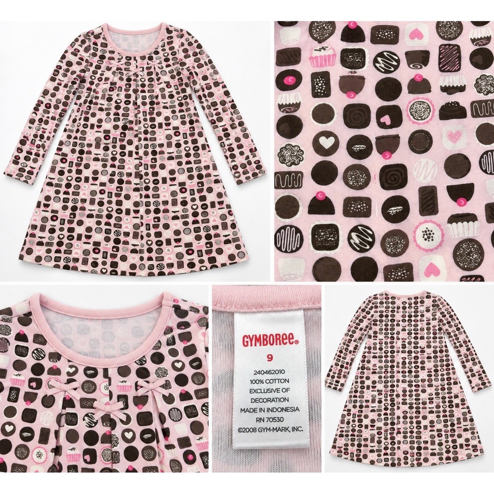 Gymboree Girls Size 9 Pink Chocolate Candy Print Long Sleeve Dress 2008